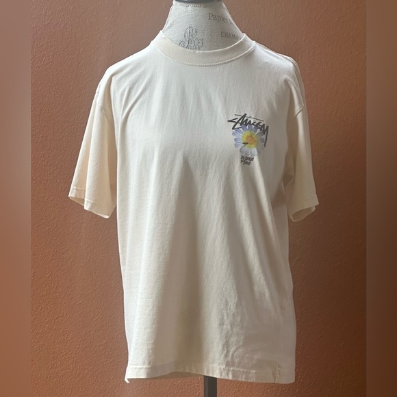 Stüssy Cream “Increase The Peace” Flower Short Sleeve Tee Size Medium EUC! - Picture 8 of 8